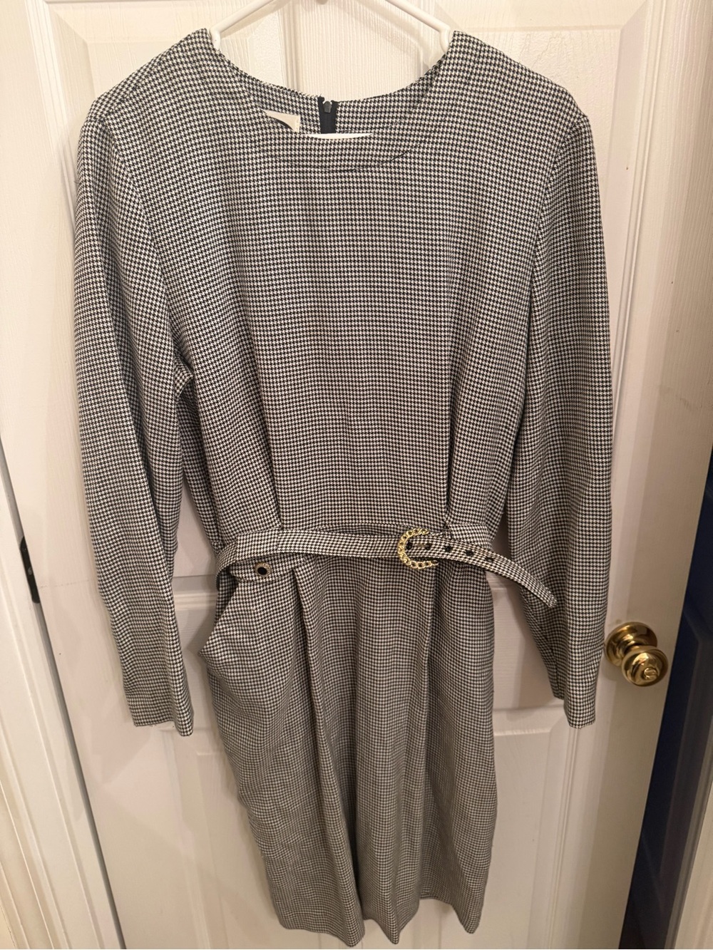 Black and White Houndstooth Belted Women's Dress